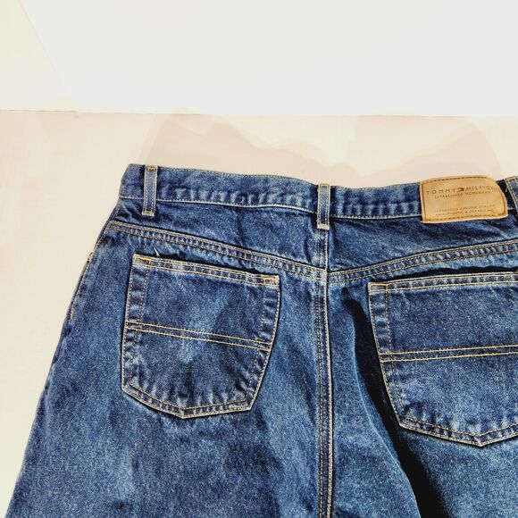 Tommy Hilfiger Jeans Womens 33x31 Straight Leg Dark Wash Vtg Logo Denim Blue - Picture 7 of 11